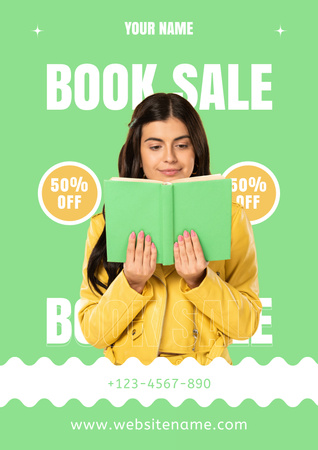 Plantilla de diseño de Anuncio de venta de libros con lector pensativo Poster 
