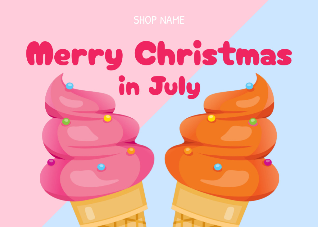 Christmas In July Celebration With Ice Cream Postcard 5x7in Design Template