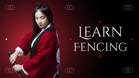 Lessons Fencing with Girl in Kimono with Sword Youtube Thumbnail Design Template