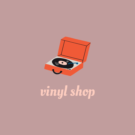 Music Shop Ad with Vintage Vinyl Logo Design Template