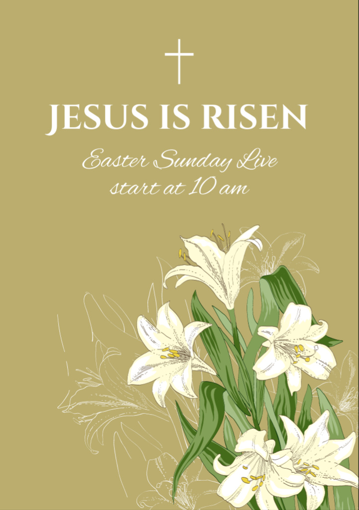 Easter Sunday Celebration Announcement with Lily Bouquet Flyer A7 Design Template