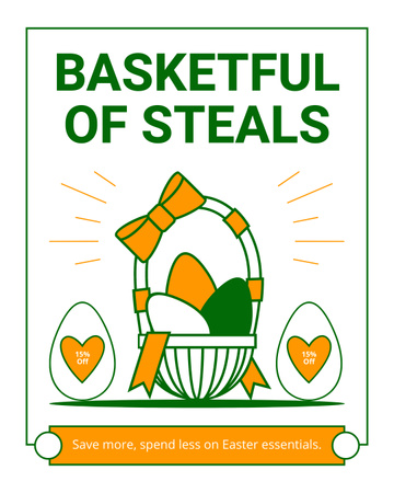 Anúncio de caça aos ovos de Páscoa com ilustração de cesta cheia Instagram Post Vertical Modelo de Design