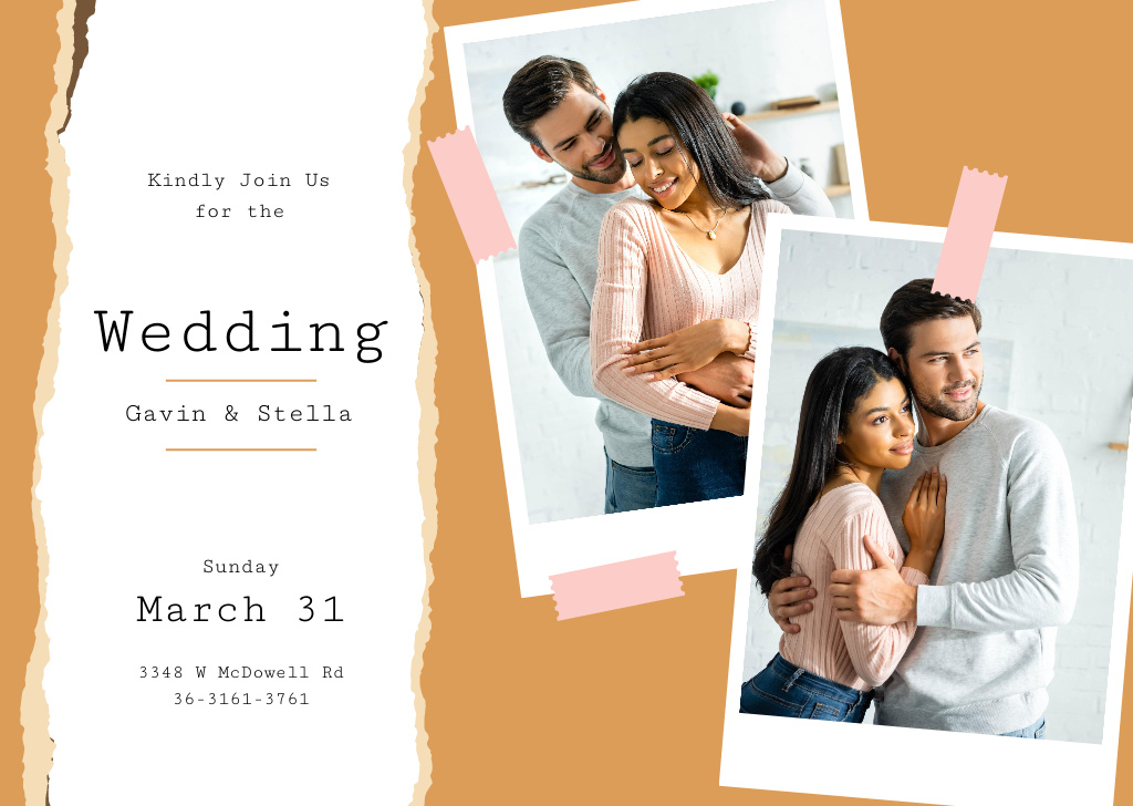 Wedding Invitation Happy Embracing Newlyweds Card Modelo de Design