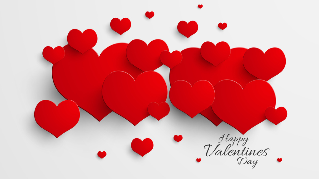 Valentine's Day Greeting with Lot of Red Hearts Zoom Background Tasarım Şablonu
