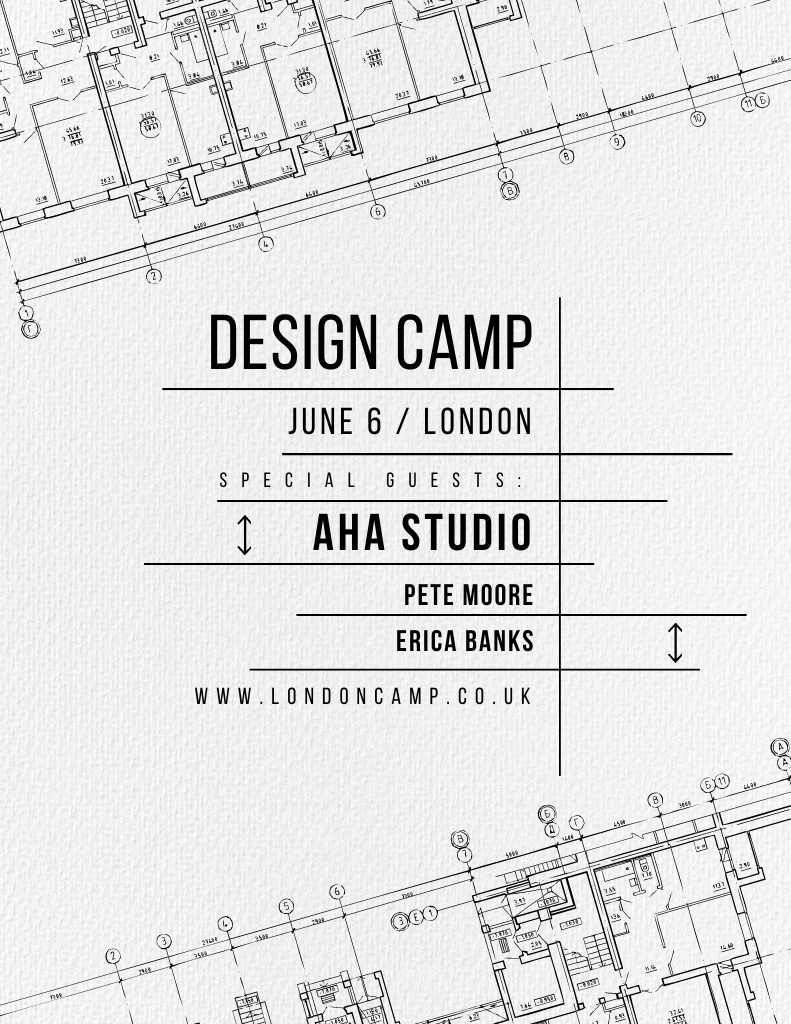 Design camp announcement on blueprint Flyer 8.5x11in Design Template