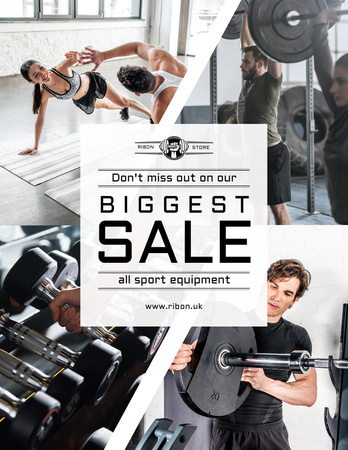 Sports Equipment Sale with Gym View Poster 8.5x11in Design Template