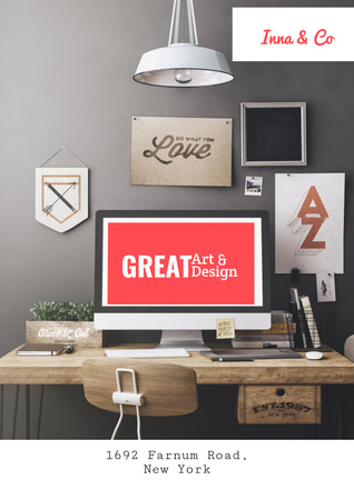 Designvorlage Design-Agentur-Werbung mit Computer auf dem Schreibtisch für Poster