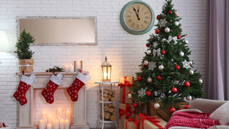 Modèle de visuel Salle blanche décorée avec des attributs de Noël - Zoom Background