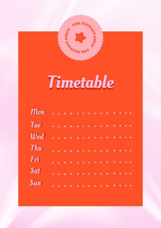 Cute Timetable for Teenage Girls Schedule Plannerデザインテンプレート