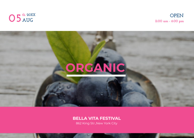 Yummy Organic Food Festival With Blueberries Flyer 5x7in Horizontal Modelo de Design