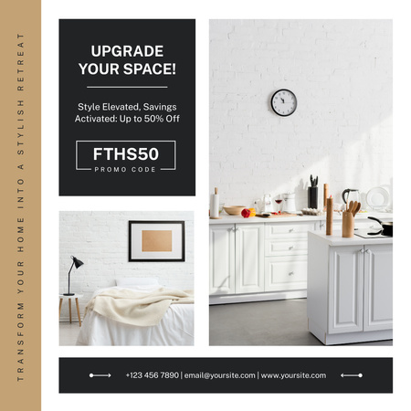 Plantilla de diseño de Interior de habitación minimalista y elegante en tonos blancos. Instagram AD 