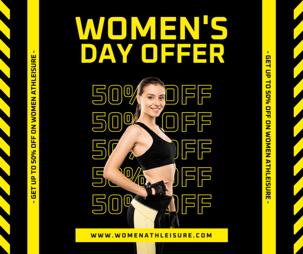 Ontwerpsjabloon van Facebook van Special Offer on Women's Day with Woman in Sportswear