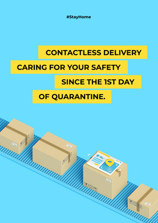 Contactless Delivery Services offer with boxes Poster Design Template