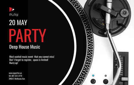 House Music Party With Vinyl Record Playing Invitation 4.6x7.2in Horizontal Design Template