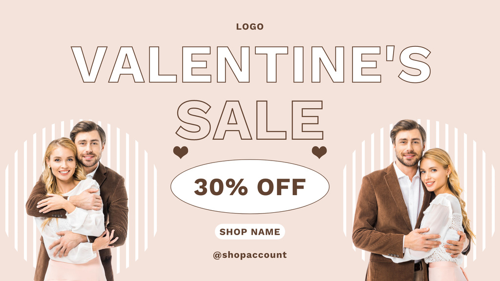Heartfelt Valentine's Day Sale with Couple in Love FB event coverデザインテンプレート