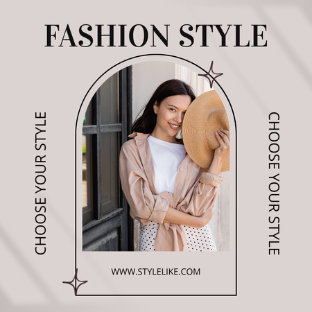 Anúncio de estilo de moda com mulher de camisa rosa Instagram Modelo de Design