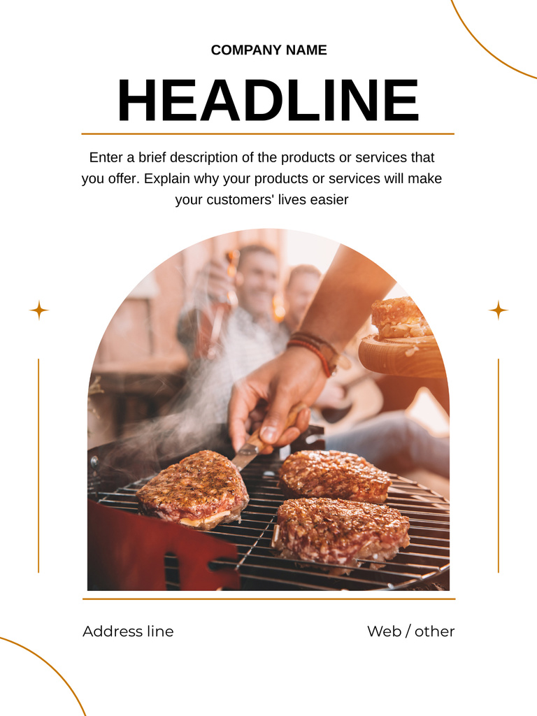 Man Frying Meat on Grill for Party Poster US Design Template