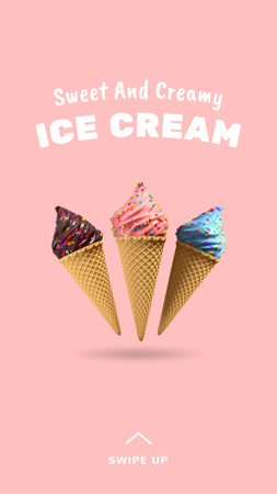 Modèle de visuel Yummy Ice Cream Offer in Waffle Cones - Instagram Video Story
