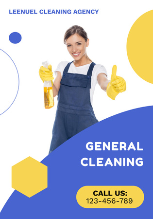 Cleaning Services Offer with Woman in Uniform Poster 28x40in Šablona návrhu