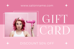 Beauty Salon Ad with Bright Pink-Haired Woman