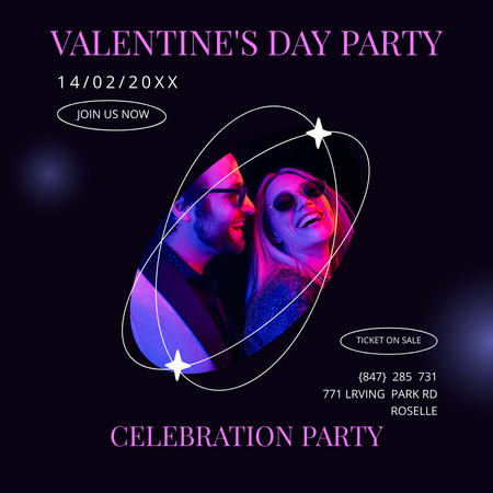 Valentine's Day Party Announcement with Couple in Love Instagram AD Design Template