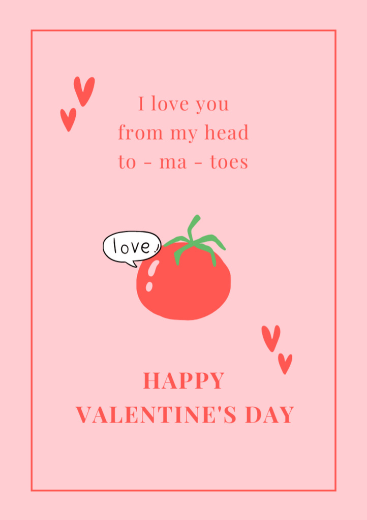 Valentine's Day Congratulations With Tomato And Love Postcard A5 Vertical Modelo de Design