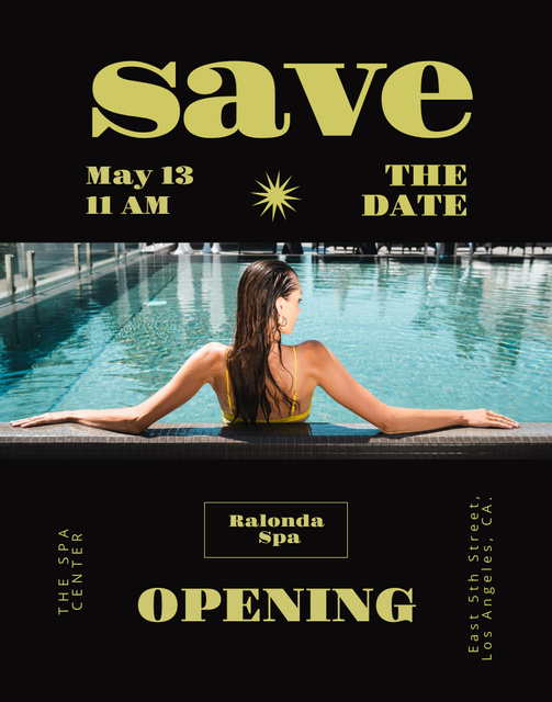Spa Center Opening with Woman relaxing in Pool Poster 22x28in Design Template