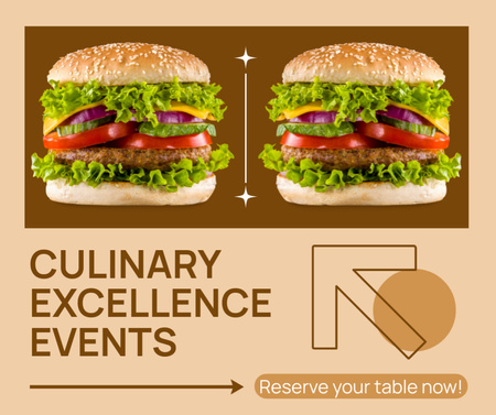 Ontwerpsjabloon van Facebook van Culinaire Evenementen Promo met Lekkere Burgers met Sla