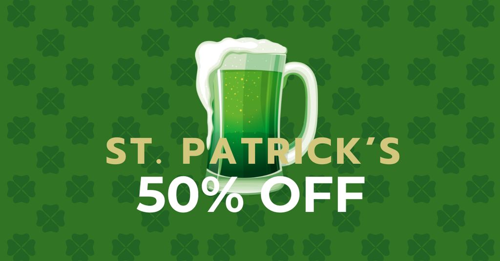 Template di design St. Patrick's Day Offer with Beer Facebook AD