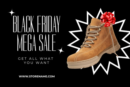 Mega Sale of Boots on Black Friday Postcard 4x6in Design Template