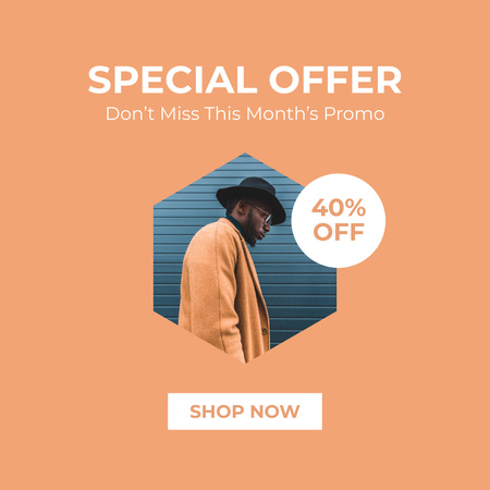 Ontwerpsjabloon van Instagram van Fashion Sale Announcement with Black Man