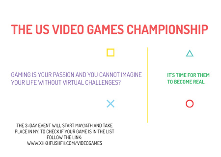 Video Games Championship announcement Postcard Design Template