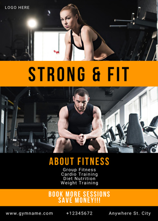 Fitness Centre Ad with Sports Man and Woman Flayer Design Template