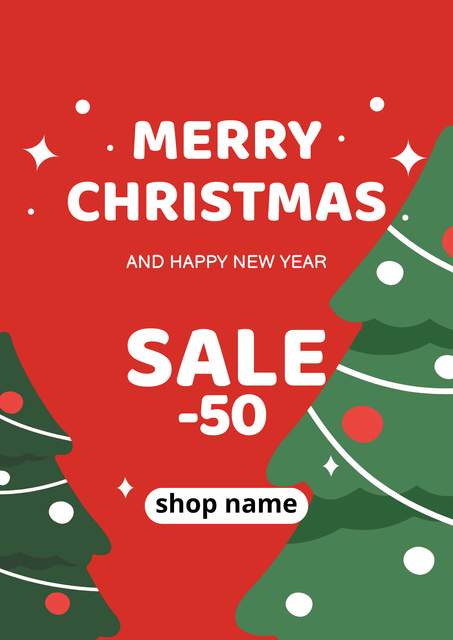 Christmas and New Year Sale Red and Green Poster Design Template