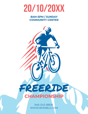 Freeride Championship Announcement Cyclist in Mountains Flyer 8.5x11in Design Template