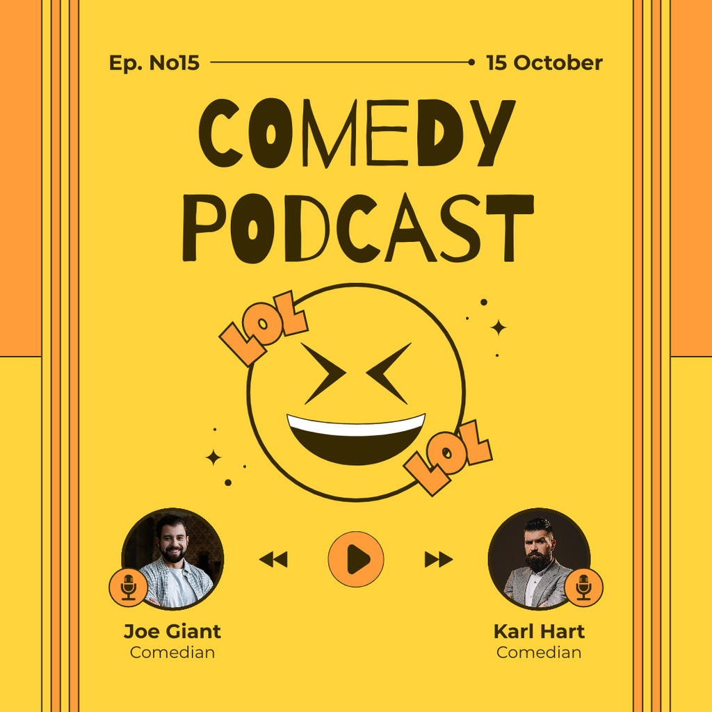 Comedy Podcast with Cool Yellow Smiley Instagram Tasarım Şablonu