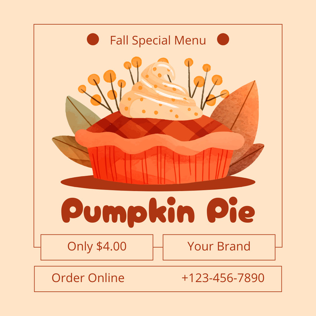 Special Autumn Menu Offer with Pumpkin Pie Animated Postデザインテンプレート