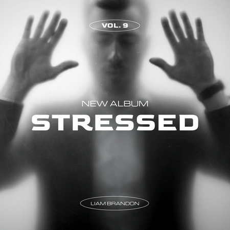 Designvorlage Weiße Titel auf dem Foto eines Mannes, der mit den Händen auf verschwommenem Glas steht für Album Cover