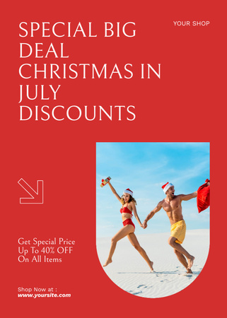 Platilla de diseño Special Christmas Sale in July with Happy Couple by  Sea Flayer