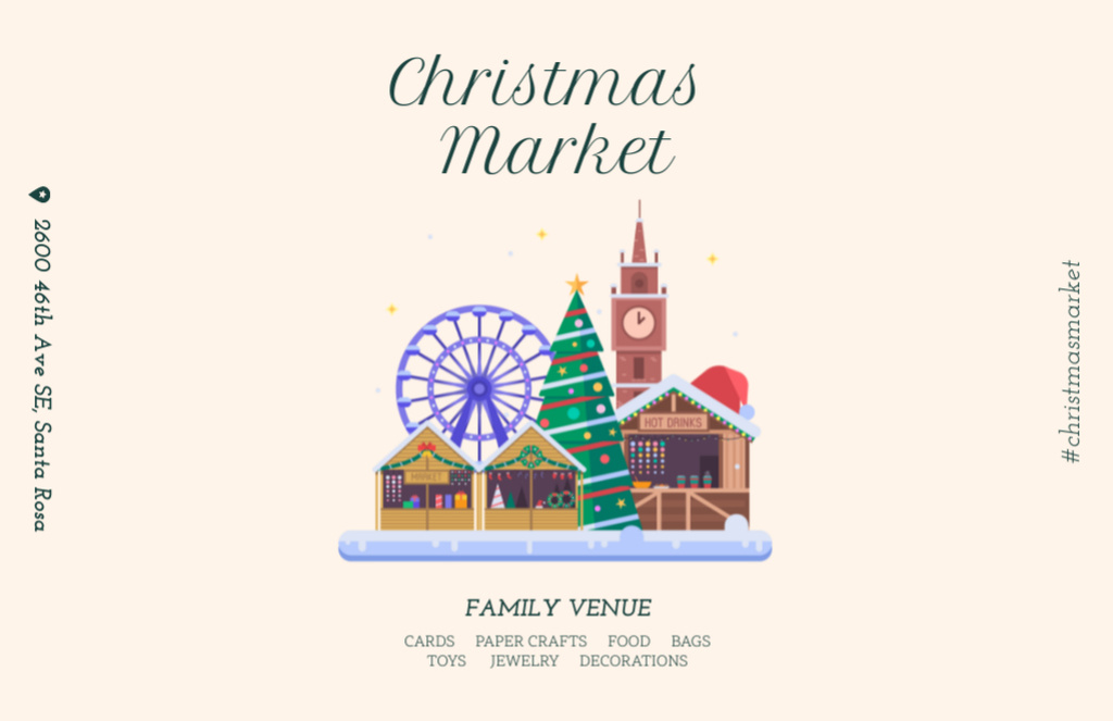 Designvorlage Amazing Christmas Market With Winter Holidays Atmosphere In Beige für Flyer 5.5x8.5in Horizontal
