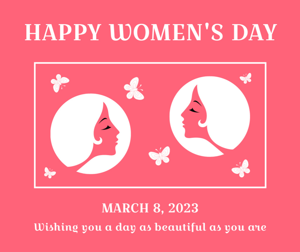 Women's Day Greeting with Illustration of Women and Butterflies Facebook Design Template