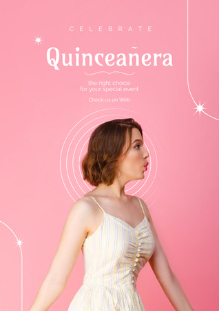 Announcement of Quinceañera with Girl in White Dress Poster tervezősablon