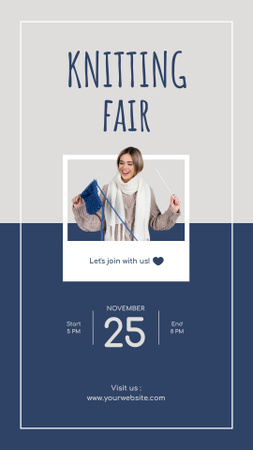 Designvorlage Knitting Fair Announcement With Yarn And Needles für Instagram Story