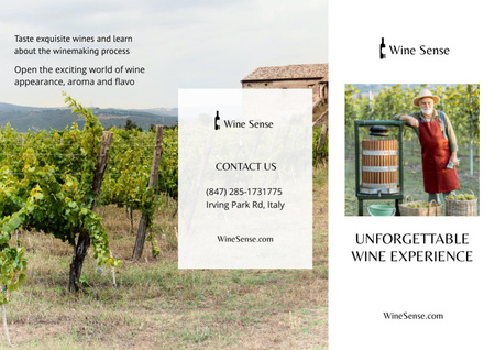 Platilla de diseño Wine Tasting Announcement with Farmer in Grape Garden Brochure