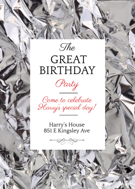 Birthday Party with Silver Foil Invitation Tasarım Şablonu