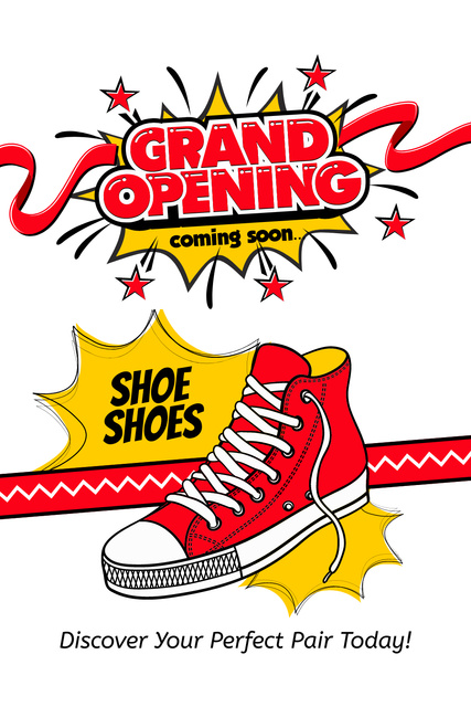 Ontwerpsjabloon van Pinterest van Bright Shoes Shop Opening Announcement