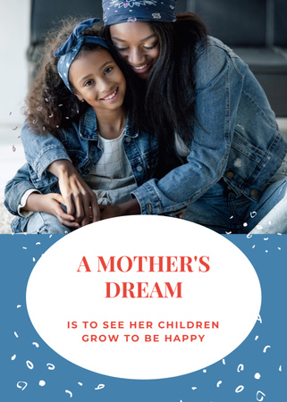 Designvorlage Glückliche Mutter umarmt ihre kleine Tochter in Blau für Postcard 5x7in Vertical