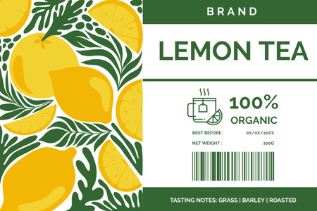 Organic Lemon Tea In Package Offer In Green Label Design Template
