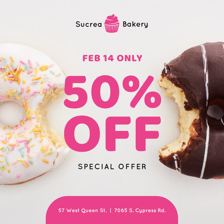 Valentine's Day Offer with sweet Donuts Instagram Design Template