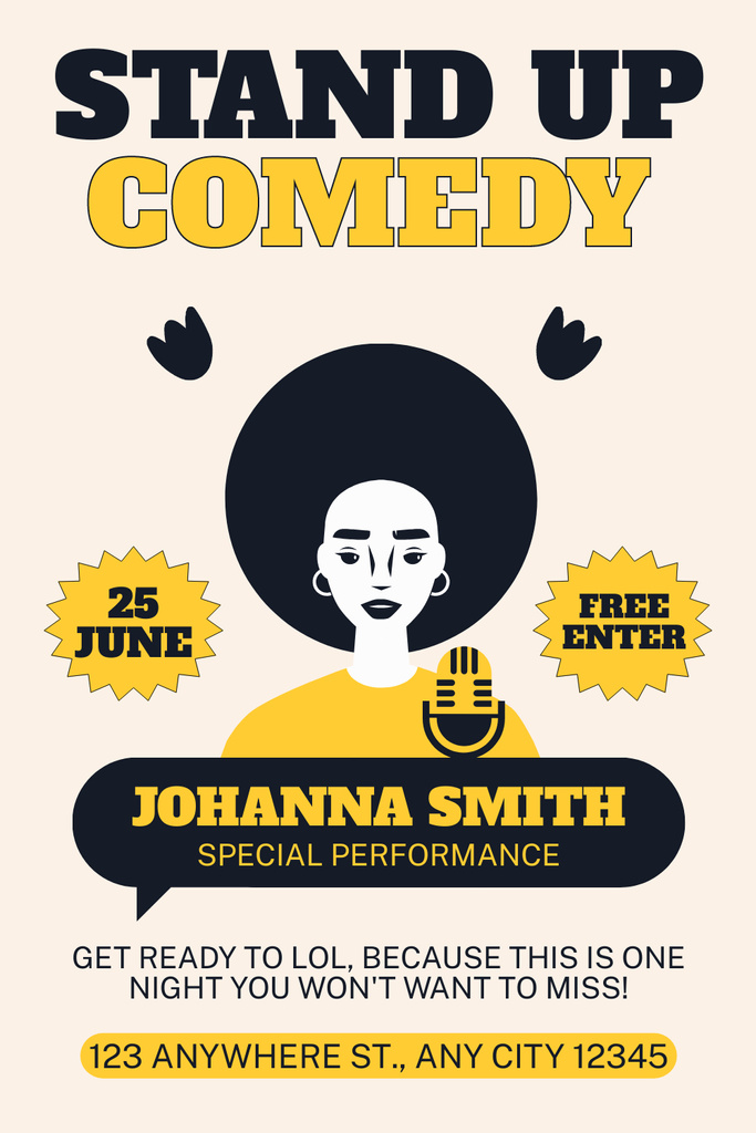 Announcement of Stand-up Show Special Performance Pinterest Πρότυπο σχεδίασης